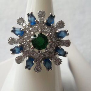 A sapphire & topaz ring, cocktail ring, 925 silver, size 6.5, engagement ring.